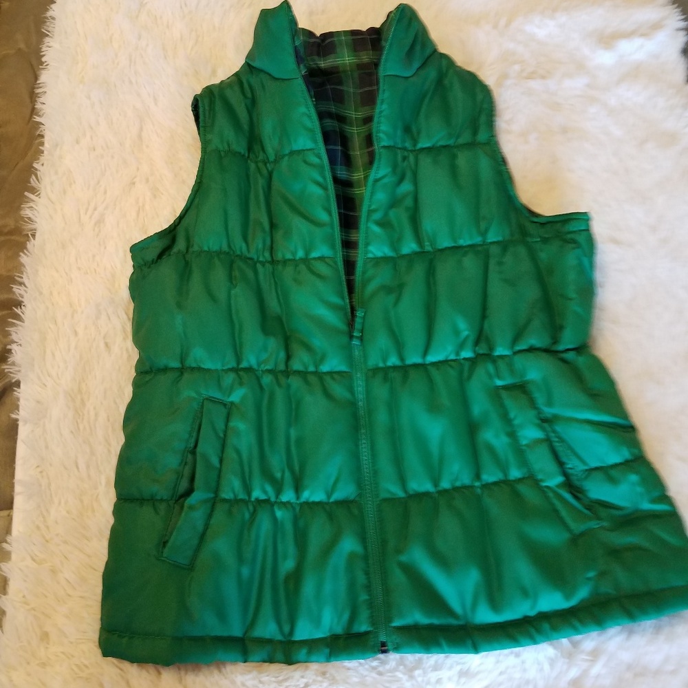 Green/Plaid Reversible Puff Vest